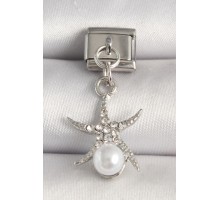 316L Çelik Gümüş Renk Zirkon Taşlı Deniz Yıldızı Model İnci Detay Nomination Charm - TJ-BC1247