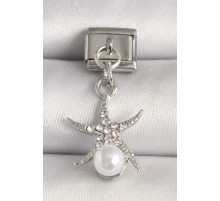 316L Çelik Gümüş Renk Zirkon Taşlı Deniz Yıldızı Model İnci Detay Nomination Charm - TJ-BC1247