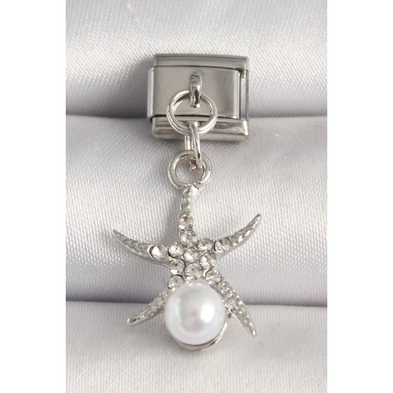 316L Çelik Gümüş Renk Zirkon Taşlı Deniz Yıldızı Model İnci Detay Nomination Charm - TJ-BC1247