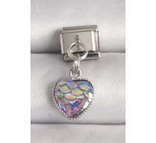 316L Çelik Gümüş Renk Mor Pullu Kalp Model Nomination Charm - TJ-BC1248