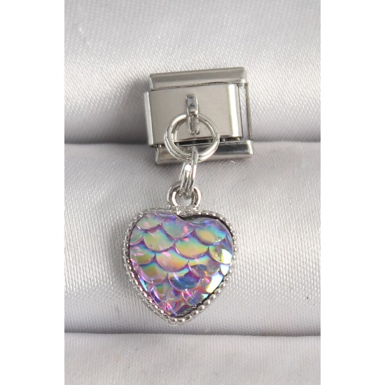 316L Çelik Gümüş Renk Mor Pullu Kalp Model Nomination Charm - TJ-BC1248