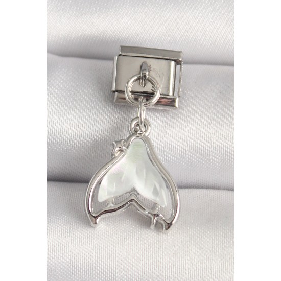 316L Çelik Gümüş Renk Beyaz Balık Kuyruğu Model Nomination Charm - TJ-BC1250