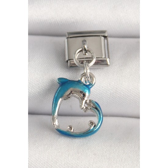 316L Çelik Gümüş Renk Mavi Yunus Model Nomination Charm - TJ-BC1251