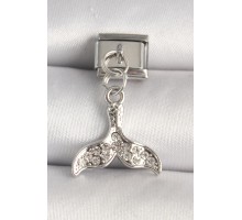 316L Çelik Gümüş Renk Zirkon Taşlı Balık Kuyruğu Model Nomination Charm - TJ-BC1252