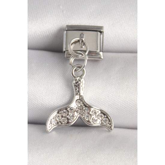 316L Çelik Gümüş Renk Zirkon Taşlı Balık Kuyruğu Model Nomination Charm - TJ-BC1252