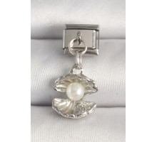 316L Çelik Gümüş Renk İncili Midye Model Nomination Charm - TJ-BC1254