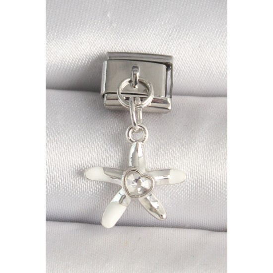 316L Çelik Gümüş Renk Zirkon Taşlı Deniz Yıldız Model Kalp Detay Nomination Charm - TJ-BC1255