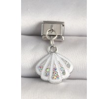 316L Çelik Gümüş Renk Zirkon Taşlı Deniz Kabuğu Model Nomination Charm - TJ-BC1256