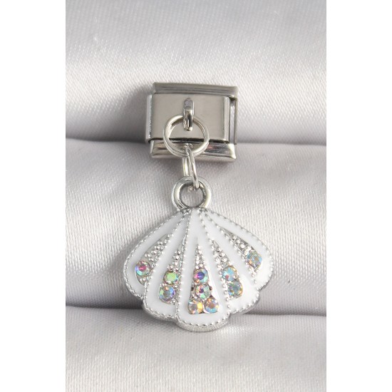 316L Çelik Gümüş Renk Zirkon Taşlı Deniz Kabuğu Model Nomination Charm - TJ-BC1256