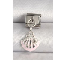 316L Çelik Gümüş Renk Pembe Deniz Kabuğu Model Zirkon Taş Detay Nomination Charm - TJ-BC1257