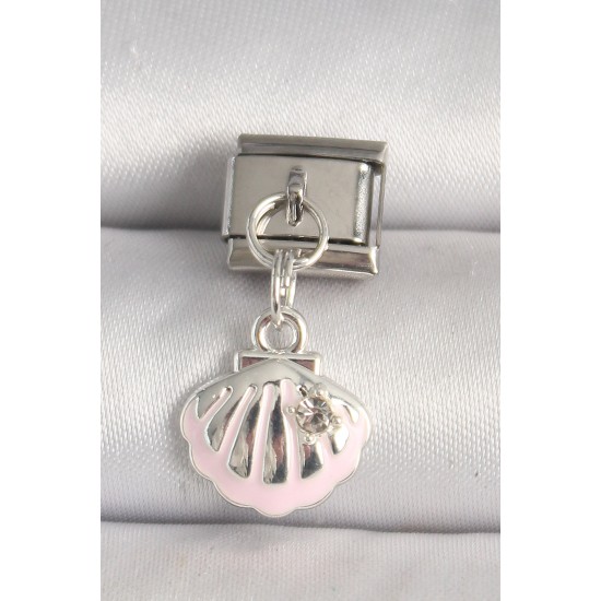 316L Çelik Gümüş Renk Pembe Deniz Kabuğu Model Zirkon Taş Detay Nomination Charm - TJ-BC1257