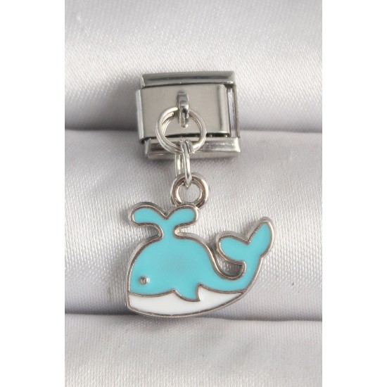 316L Çelik Gümüş Renk Mavi Balina Model Nomination Charm - TJ-BC1258