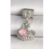 316L Çelik Gümüş Renk Zirkon Taşlı Pembe Mineli Kalp Detay Nomination Charm - TJ-BC1259