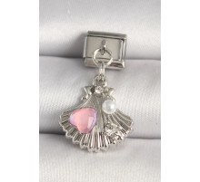 316L Çelik Gümüş Renk Zirkon Taşlı Pembe Mineli Kalp Detay Nomination Charm - TJ-BC1259