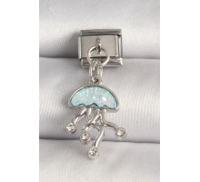 316L Çelik Gümüş Renk Mavi Mineli Deniz Anası Model Zirkon Taş Detaylı Nomination Charm - TJ-BC1262