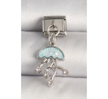 316L Çelik Gümüş Renk Mavi Mineli Deniz Anası Model Zirkon Taş Detaylı Nomination Charm - TJ-BC1262