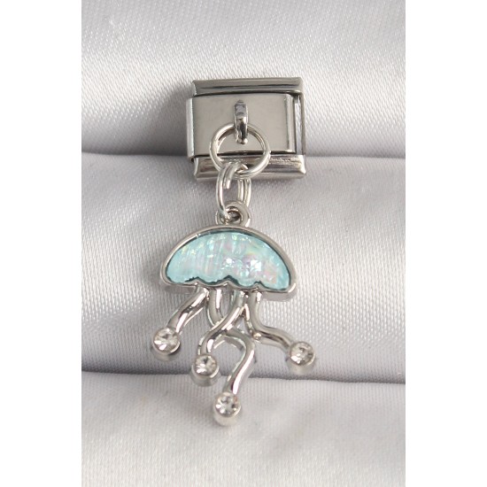 316L Çelik Gümüş Renk Mavi Mineli Deniz Anası Model Zirkon Taş Detaylı Nomination Charm - TJ-BC1262