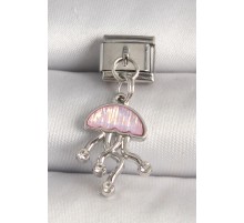 316L Çelik Gümüş Renk Pembe Mineli Deniz Anası Model Zirkon Taş Detaylı Nomination Charm - TJ-BC1263