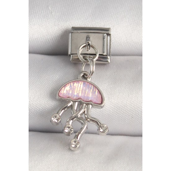 316L Çelik Gümüş Renk Pembe Mineli Deniz Anası Model Zirkon Taş Detaylı Nomination Charm - TJ-BC1263
