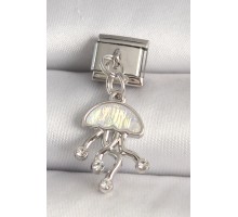 316L Çelik Gümüş Renk Beyaz Mineli Deniz Anası Model Zirkon Taş Detaylı Nomination Charm - TJ-BC1264