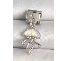 316L Çelik Gümüş Renk Beyaz Mineli Deniz Anası Model Zirkon Taş Detaylı Nomination Charm - TJ-BC1264