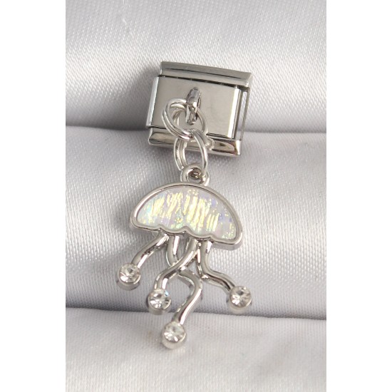 316L Çelik Gümüş Renk Beyaz Mineli Deniz Anası Model Zirkon Taş Detaylı Nomination Charm - TJ-BC1264