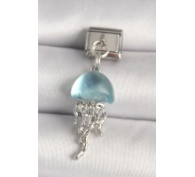 316L Çelik Gümüş Renk Mavi Mineli Deniz Anası Model Nomination Charm - TJ-BC1265