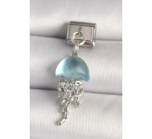 316L Çelik Gümüş Renk Mavi Mineli Deniz Anası Model Nomination Charm - TJ-BC1265