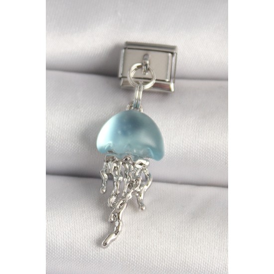 316L Çelik Gümüş Renk Mavi Mineli Deniz Anası Model Nomination Charm - TJ-BC1265