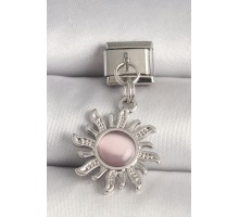 316L Çelik Gümüş Renk Pembe Mineli Güneş Model Nomination Charm - TJ-BC1266