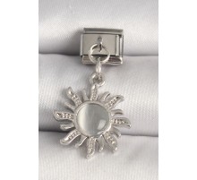 316L Çelik Gümüş Renk Beyaz Mineli Güneş Model Nomination Charm - TJ-BC1267