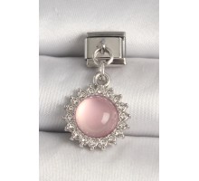 316L Çelik Gümüş Renk Pembe Mineli Zirkon Taşlı Güneş Model Nomination Charm - TJ-BC1268