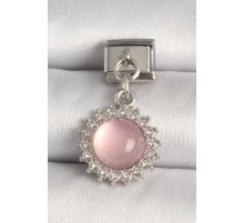 316L Çelik Gümüş Renk Pembe Mineli Zirkon Taşlı Güneş Model Nomination Charm - TJ-BC1268