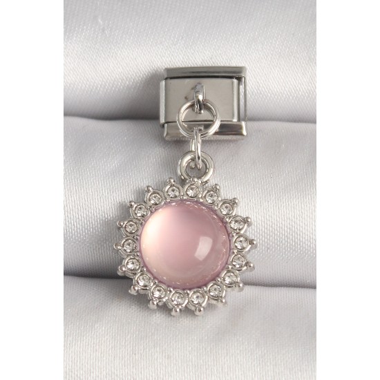 316L Çelik Gümüş Renk Pembe Mineli Zirkon Taşlı Güneş Model Nomination Charm - TJ-BC1268