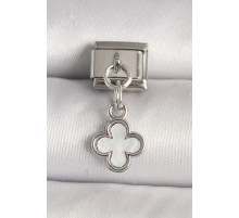 316L Çelik Gümüş Renk Beyaz Mineli Yonca Model Nomination Charm - TJ-BC1269