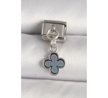 316L Çelik Gümüş Renk Lacivert Mineli Yonca Model Nomination Charm - TJ-BC1270