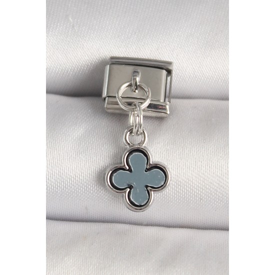 316L Çelik Gümüş Renk Lacivert Mineli Yonca Model Nomination Charm - TJ-BC1270