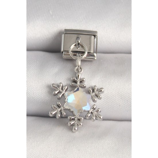 316L Çelik Gümüş Renk Zirkon Taşlı Kar Tanesi Model Nomination Charm - TJ-BC1271