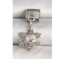 316L Çelik Gümüş Renk Hologram Mineli Kar Tanesi Model Nomination Charm - TJ-BC1272