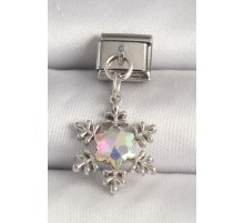 316L Çelik Gümüş Renk Hologram Mineli Kar Tanesi Model Nomination Charm - TJ-BC1272