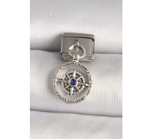 316L Çelik Gümüş Renk Mavi Taş Detaylı Pusula Model Nomination Charm - TJ-BC1273