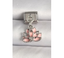 316L Çelik Gümüş Renk Pembe Lotus Model Zirkon Taş Detaylı Nomination Charm - TJ-BC1274