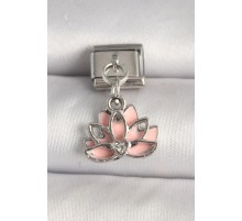 316L Çelik Gümüş Renk Pembe Lotus Model Zirkon Taş Detaylı Nomination Charm - TJ-BC1274