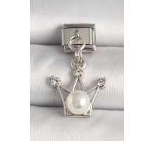 316L Çelik Gümüş Renk Zirkon Taşlı Taç Model İnci Detay Nomination Charm - TJ-BC1275