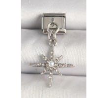 316L Çelik Gümüş Renk Zirkon Taşlı İnci Detay Kuzey Yıldız Model Nomination Charm - TJ-BC1276