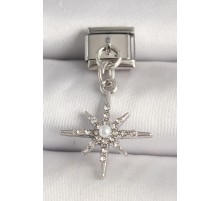 316L Çelik Gümüş Renk Zirkon Taşlı İnci Detay Kuzey Yıldız Model Nomination Charm - TJ-BC1276