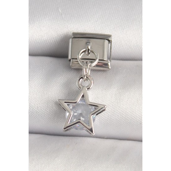 316L Çelik Gümüş Renk Zirkon Taşlı Yıldız Model Nomination Charm - TJ-BC1277