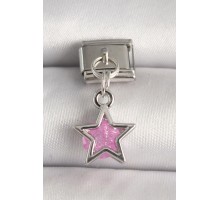 316L Çelik Gümüş Renk Pembe Zirkon Taşlı Yıldız Model Nomination Charm - TJ-BC1278