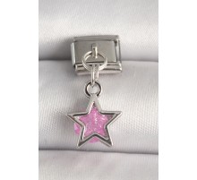 316L Çelik Gümüş Renk Pembe Zirkon Taşlı Yıldız Model Nomination Charm - TJ-BC1278