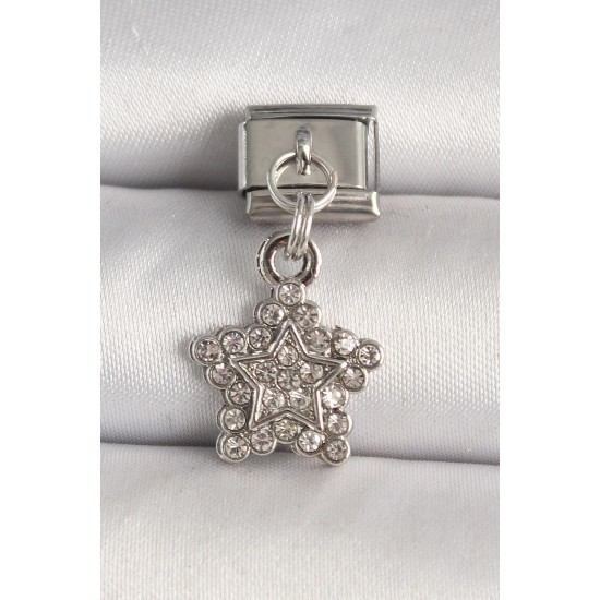 316L Çelik Gümüş Renk Zirkon Taşlı Yıldız Model Nomination Charm - TJ-BC1279